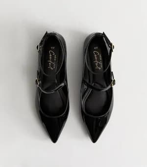 New Look Black Patent Strappy Ballet Flats