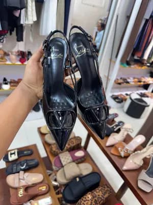 Black Patent Slingback Pointed Heels