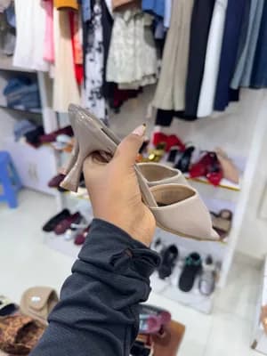 Women's Beige Heeled Mules Sandals