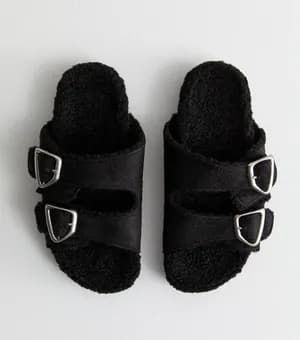 New Look borg buckled double strap slider slipper