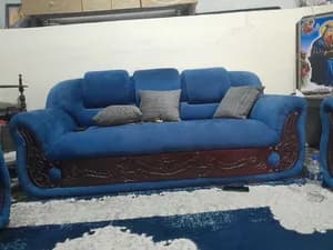Blue Fabric Sofa Set
