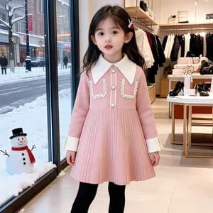 Girls one piece long sleeve knitted dress