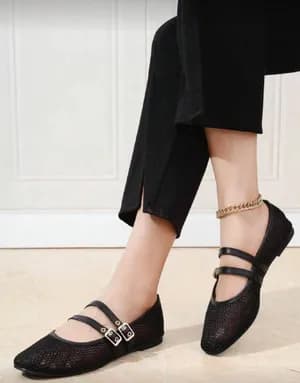 Mesh buckle belt ballerina flat 36, 37