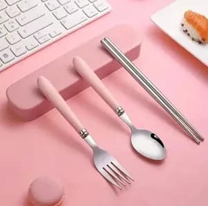 3 in 1 spoon, fork and chopstick set with case