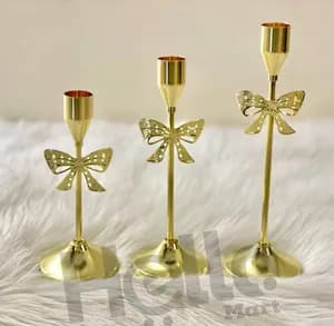Gold Bow Candle Holder Set