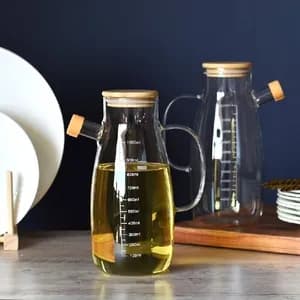 1L Glass Oil Dispenser with Wooden Lid