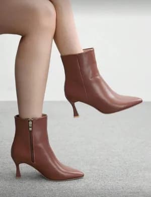 Pointed toe low heel ankle boots
