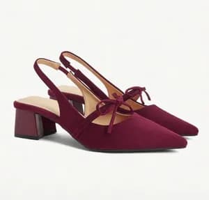 Bow decor solid color block heel pump