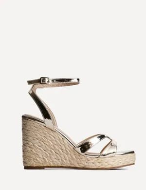 LINZI Gold Crossover Espadrille Wedge