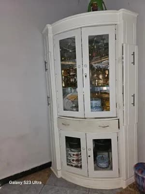 White Corner Display Buffet Cabinet