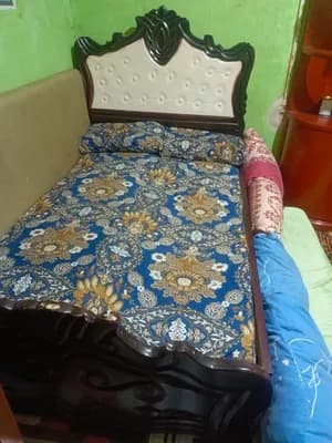 Bed with Mattress and Nightstand