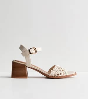 New look faux leather woven strap block heel sandal