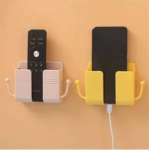 Wall-mounted phone holder with hooks