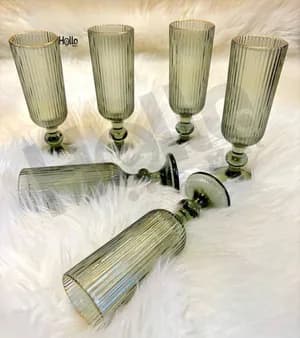 Set of 6 Ribbed Glass Cups