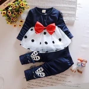 Two-piece Baby Style Princess Girl Long-sleeve Party Dress and Pants Set