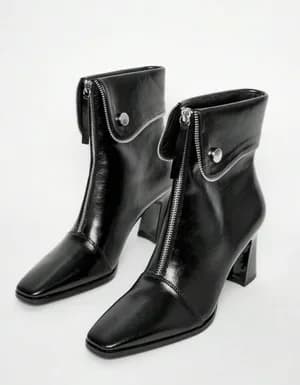Point toe chunky heel fold over ankle boots