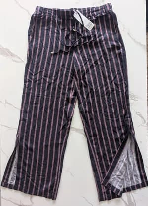 SAINT TROPEZ Striped Side Slit Pants L