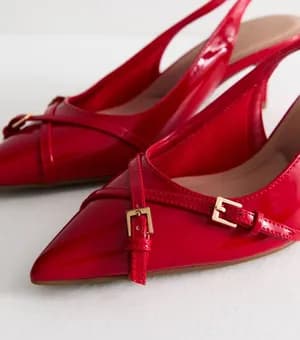 New look buckle detail patent slingback court shoes