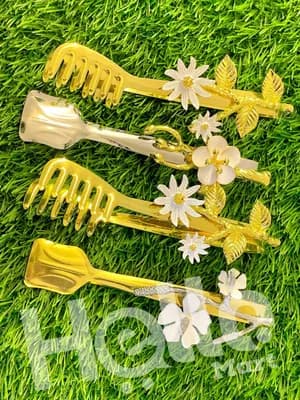 Gold Floral Food Serving Tongs
