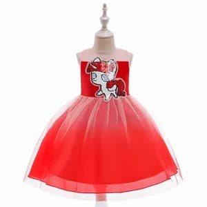 Kids Cartoon Mesh Party Dress