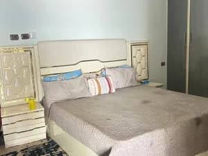 Modern Bed with Mattress and Nightstands