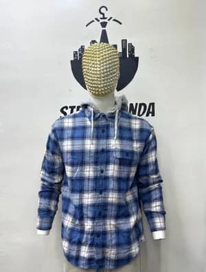 Blue Plaid Hooded Shirt XL