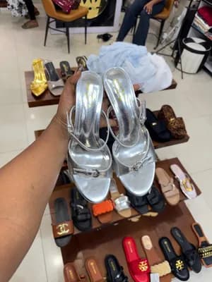 Silver Heeled Sandals Size 40