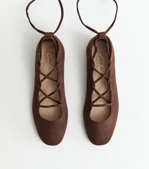 New Look Faux Suede Lace Up Ballet Pumps