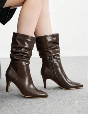 Ruched mid-calf boots