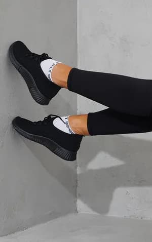 PrettyLittleThing kintted lace up sports trainers