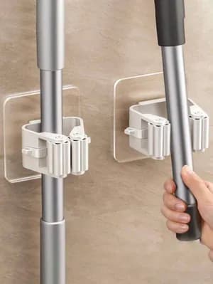 2pcs Wall-Mounted Mop Hook Clip
