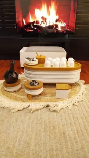 Wooden and Ceramic Bathroom Organizer Set