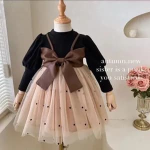 Girls bow decor ruffle dress