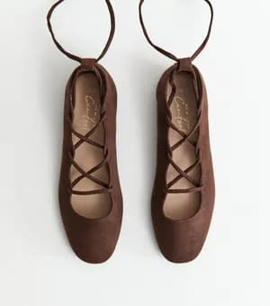 Faux Suede Lace Up Ballet Pumps