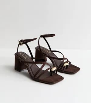 New Look faux suede metal toe loop block heel sandals