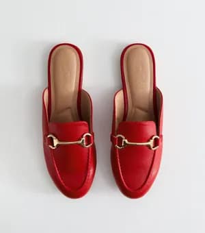 New Look Red Faux Leather Snaffle Detail Backless Loafers
