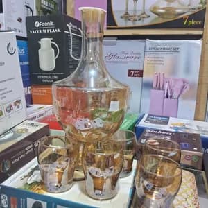 Amber-colored Decanter and Matching Glasses