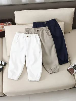 Souflis toddlers elastic band button decor trousers