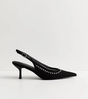 New look faux suede studded slingback court heel