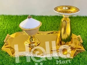 Golden Incense Burner with Tray Set