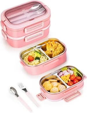 Double layer lunch box with stainless steel thermos