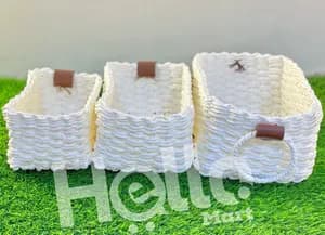 White Woven Storage Basket Set