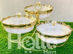 3-Piece Gold Trim Serving Dish Set