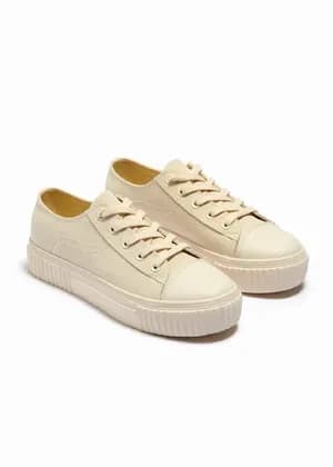 Papaya Linen Toe Cap Platform Trainers