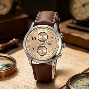 Fossil Chronograph Leather Strap Watch