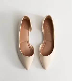 Off White Faux Leather D'Orsay Ballerina Flats