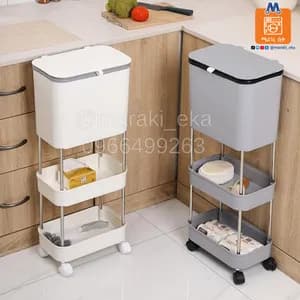 3-Layer Kitchen Storage Rack with Trash Bin