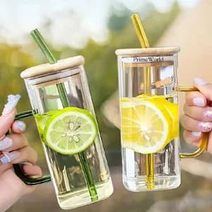 Glass Drinking Mug with Straw