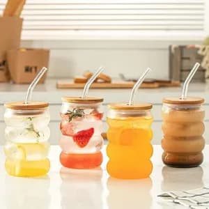 Glass Drinking Mug with Straw 520ml