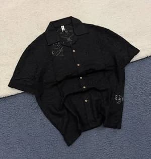 Black Short Sleeve Lace Shirt